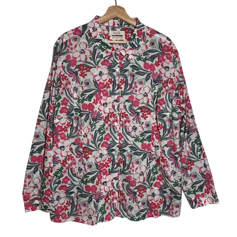 Seasalt Cornwall Larissa Shirt Organic Cotton Garden Flowers Sz XL / 1X No Iron